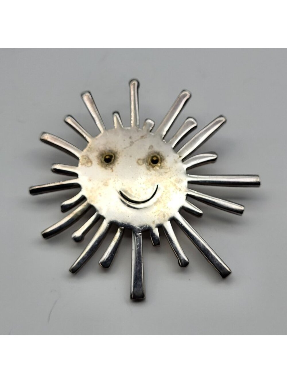 Fab Sterling Silver Sun Brooch pin Atomic burst Artisan Mexico jewelry Goddess